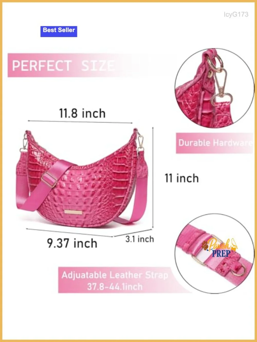 Crocodile Vegan Leather Crossbody Hobo Bag Women Crescent Purse